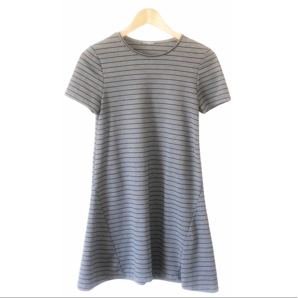 Zara Trafaluc Gray:Black Striped Fit & Flare Dress Size Medium